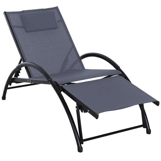 Outsunny Tumbona Jardín Con Respaldo Ajustable Reposapiés Y Reposacabezas Gris_0