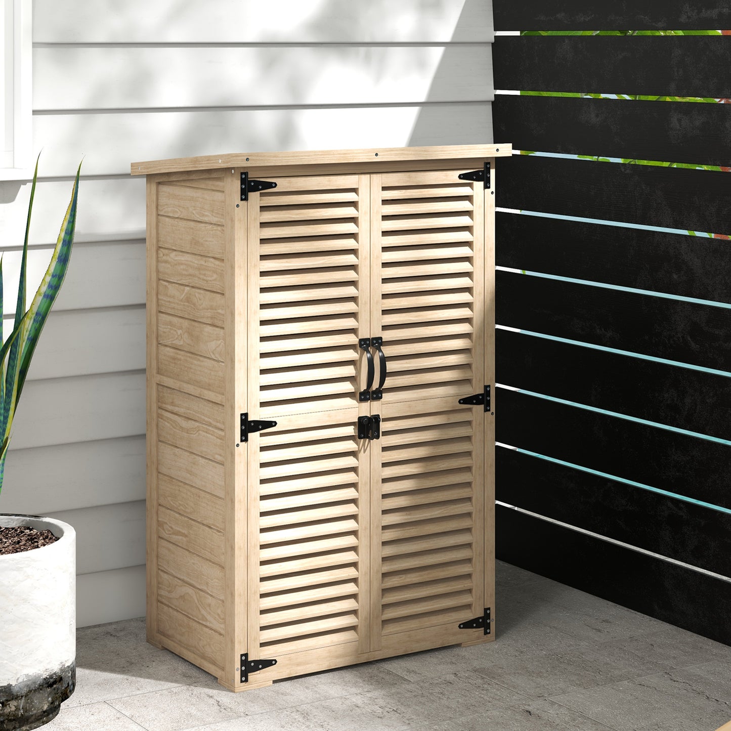 Outsunny Caseta De Jardín De Madera 75x50x118 Cm Con 2 Estantes Puertas Natural_3