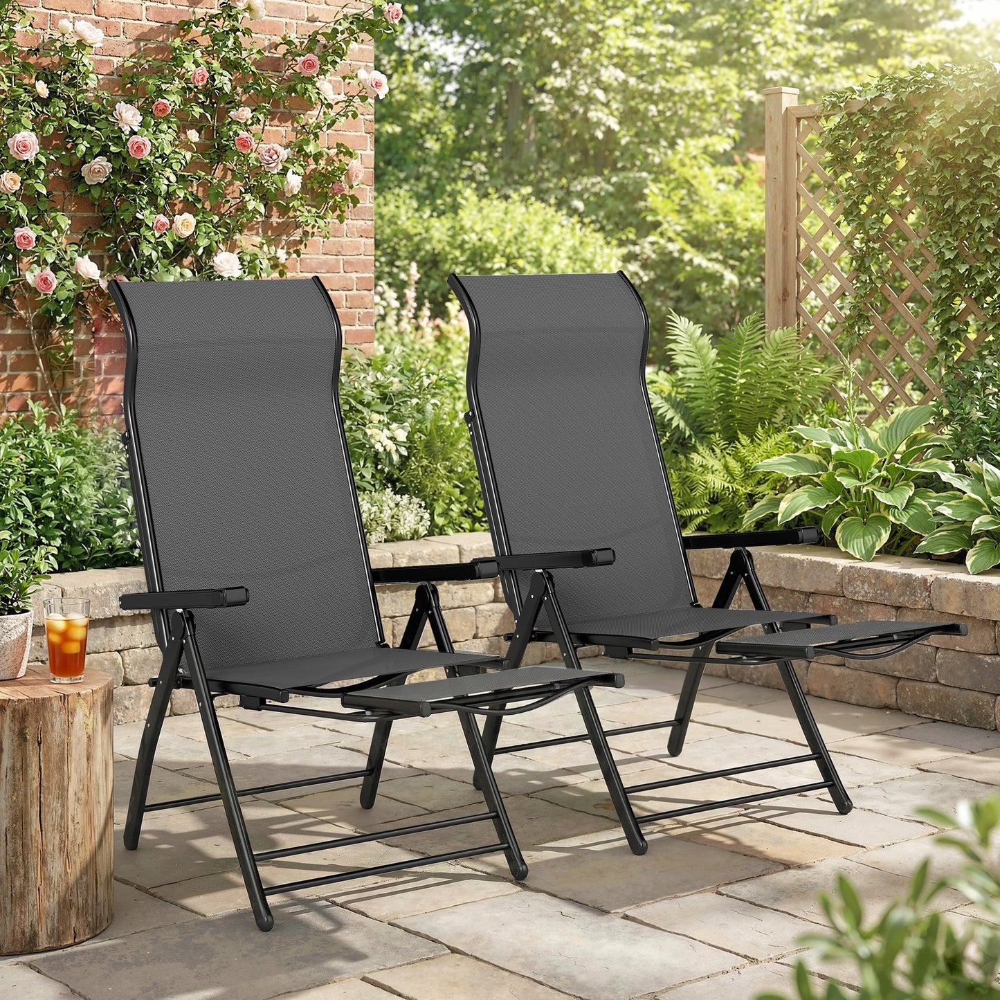 Outsunny Pack De 2 Sillas Plegables Reclinables Con Respaldo Alto Ajustable Gris_1