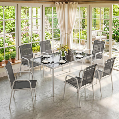 Outsunny Conjunto De Mesa Y Sillas Jardín De 7 Piezas Con Sillas Transpirables_3