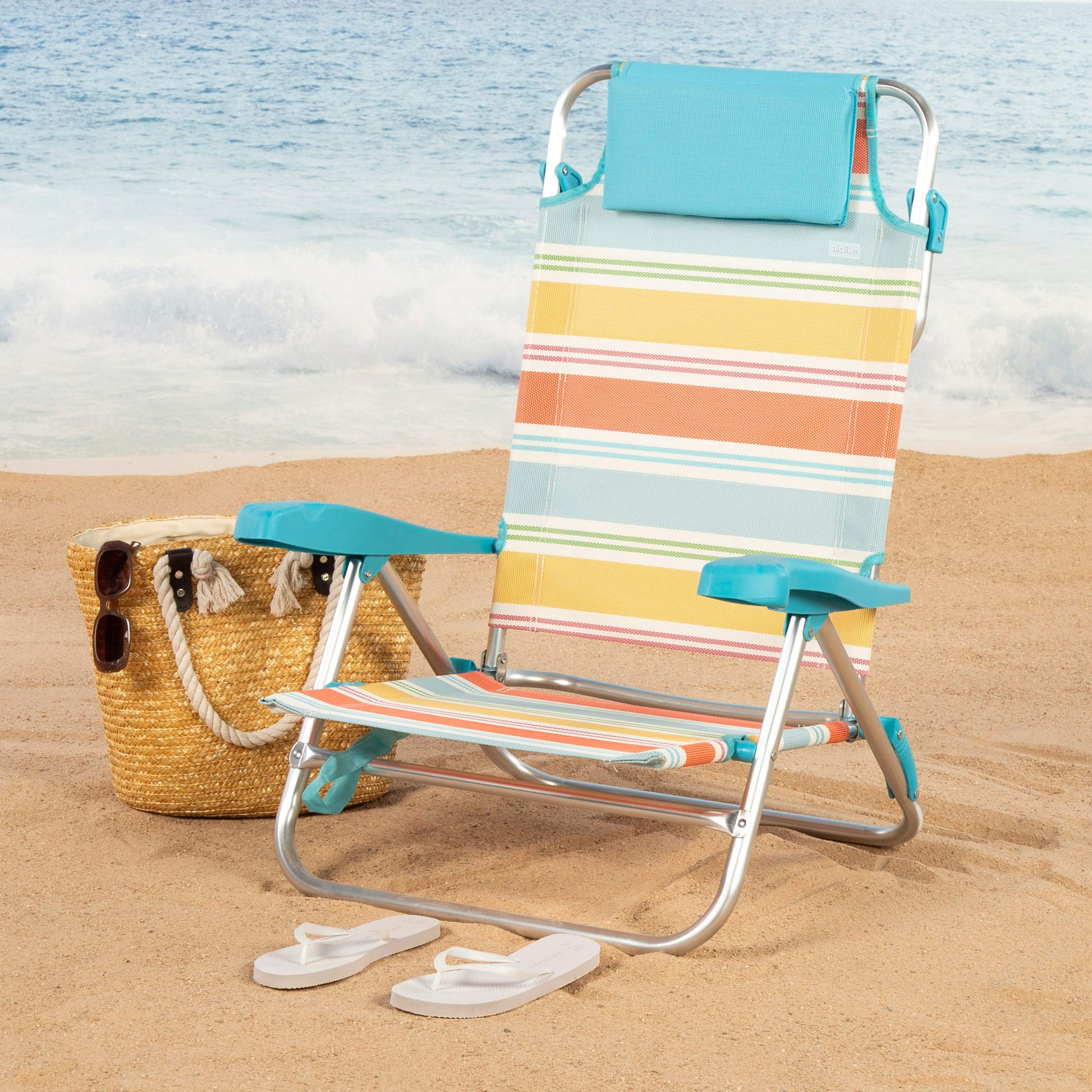 Aktive Pack 2 Sillas Plegables Playa 48x60x90 Cm Rayas Multicolor 7 Posiciones Con Cojín_1