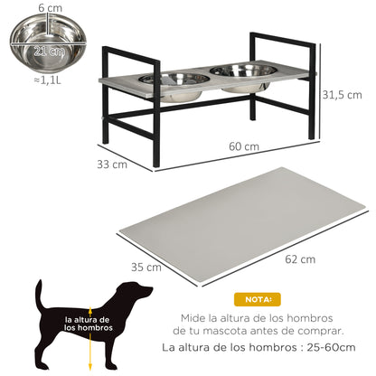 Pawhut Comedero Elevado Para Perros Altura Ajustable 2 Tazones Acero Inoxidable_2