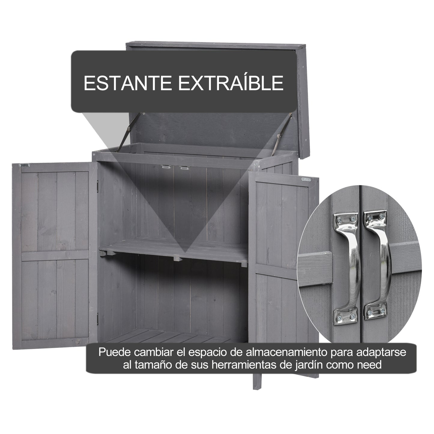 Outsunny Armario De Jardín De Madera Con 2 Puertas Techo Asfáltico 74x43x88 Cm_5
