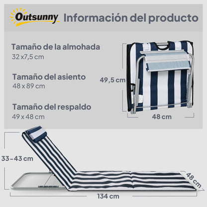 Outsunny Conjunto De 2 Esterillas De Playa Plegable 134x48x33-43 Cm Blanco Azul_2