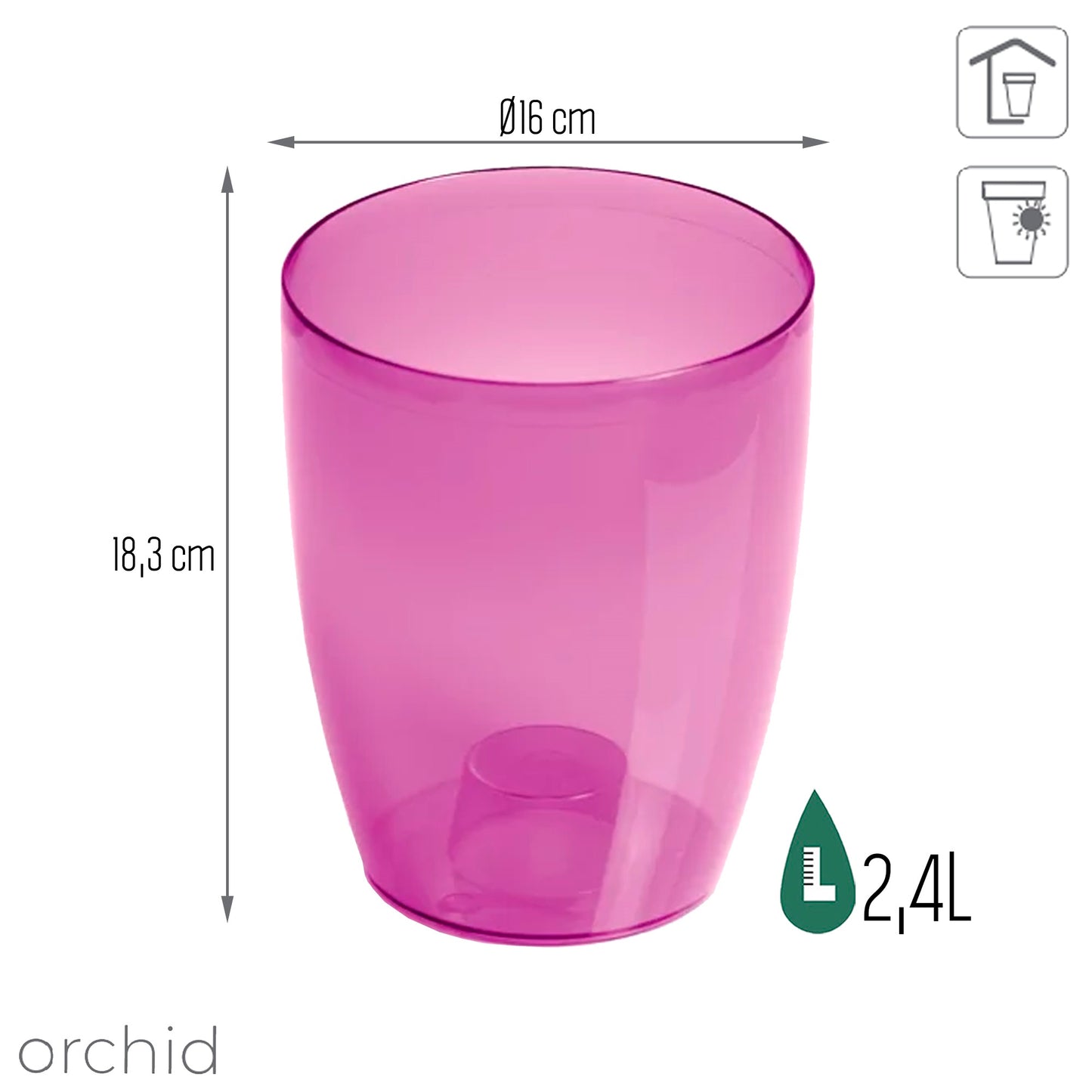 Maceta Coubi Orchid 2,4l., Dimensiones (mm) 160x160x183, Color Violeta Transparente_2