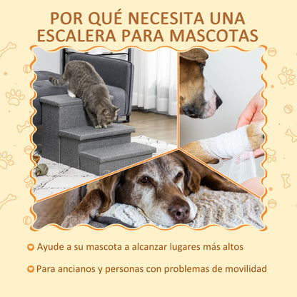 Pawhut Escalera Para Mascotas De 3 Peldaños Con Espacio 63,5x42,5x40,5 Cm Gris_3