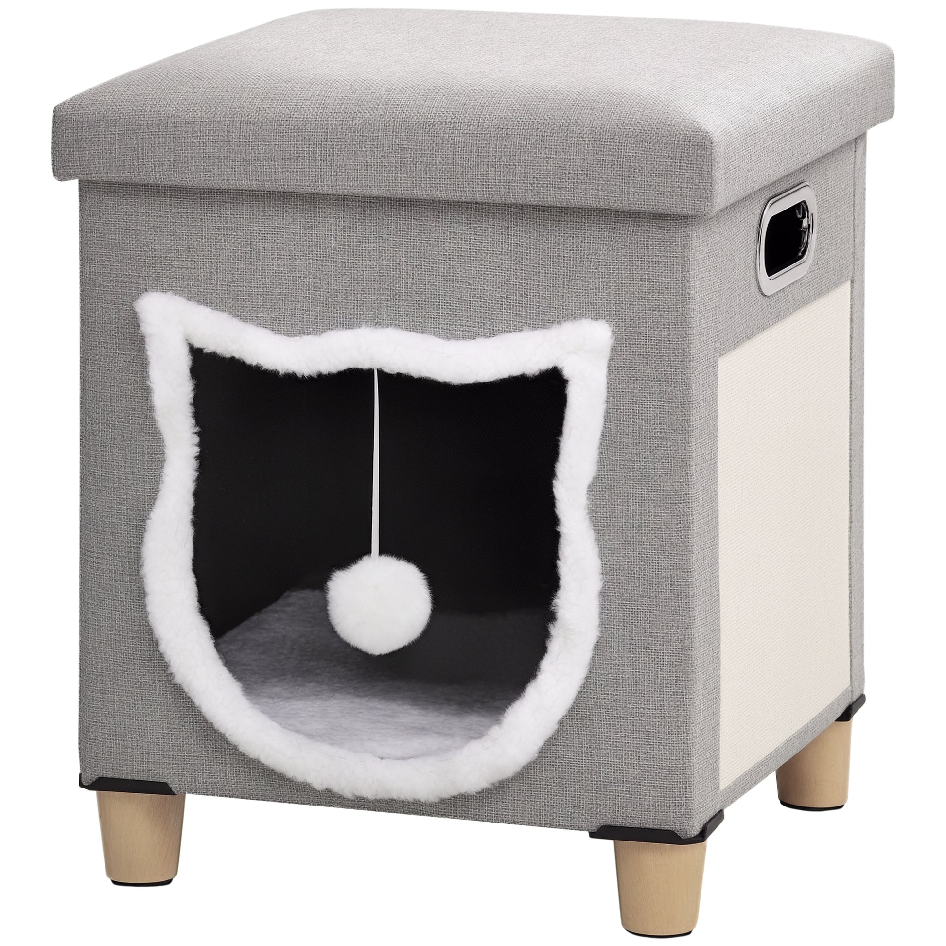 Pawhut Cama Cueva De Gatos 2 En 1 Tipo Reposapiés 35,5x35,5x42,5 Cm Gris_0