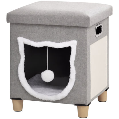 Pawhut Cama Cueva De Gatos 2 En 1 Tipo Reposapiés 35,5x35,5x42,5 Cm Gris_0