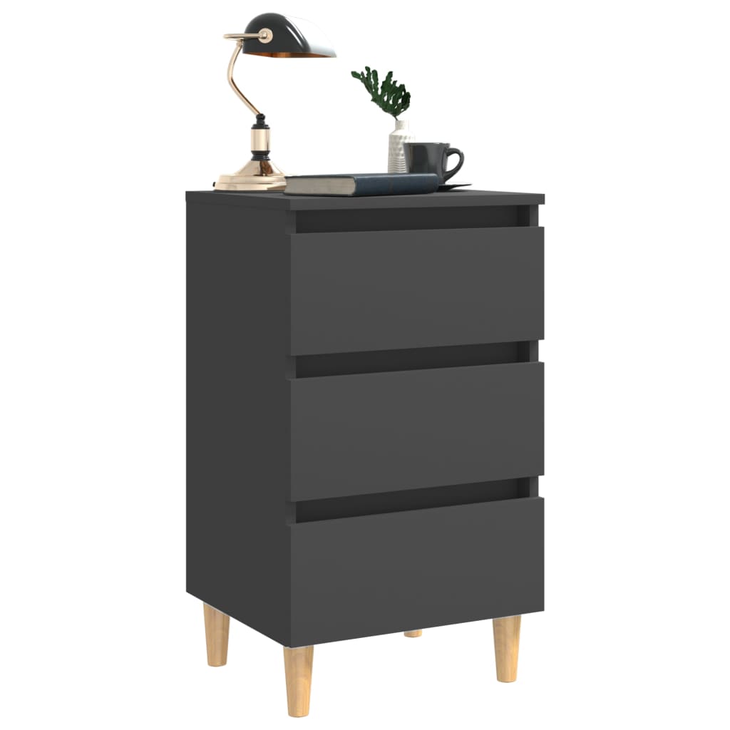 Mesitas De Noche Patas Madera Maciza Gris 2 Uds 40x35x69 Cm_2