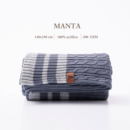 Manta Punto De Ochos 140x190cm 100% Acrílico 200gsm Azul Con Rallas Grises Scalpers Home_2