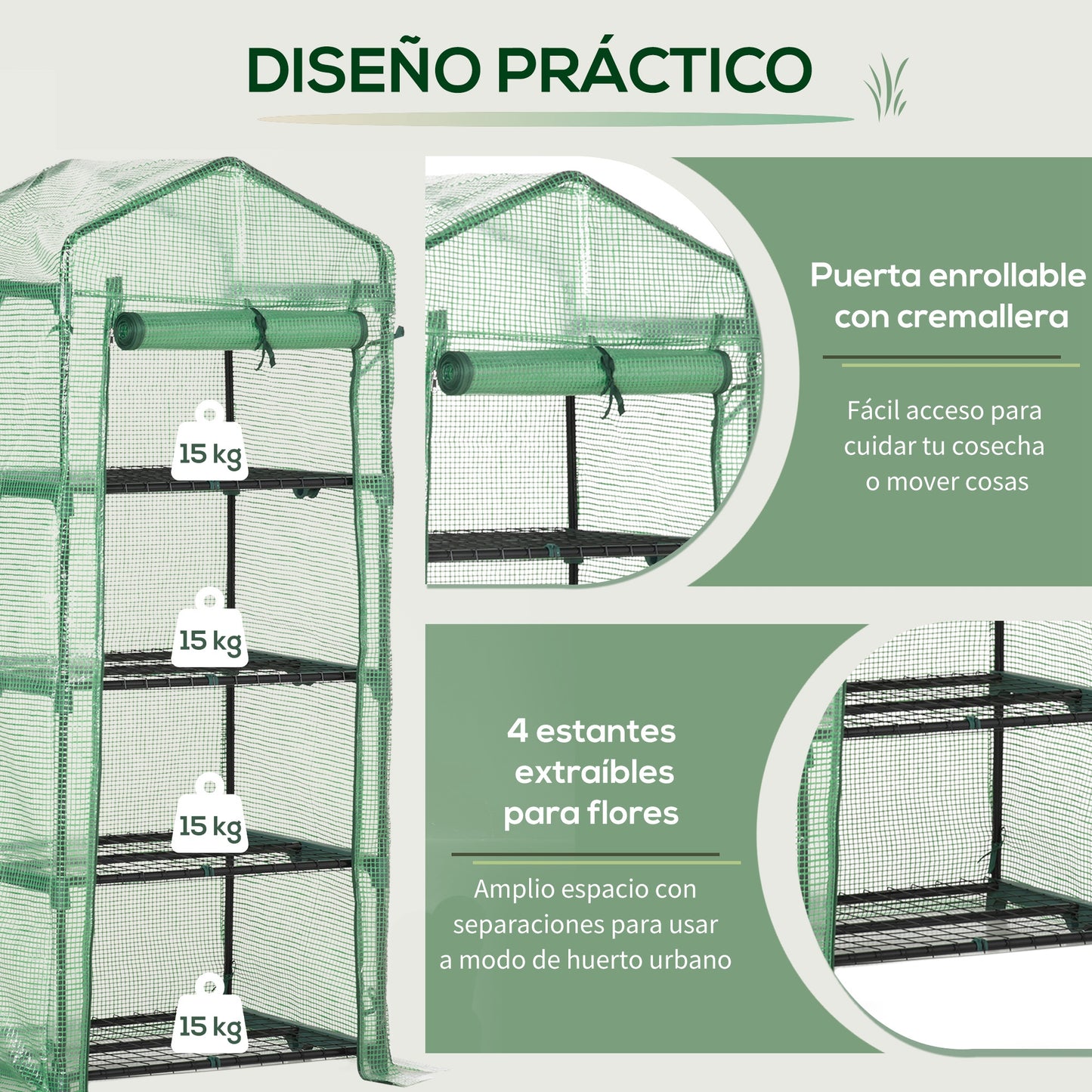 Outsunny Invernadero Jardín Con 4 Estantes Cubierta De Pe Cultivo Plantas Verde_5