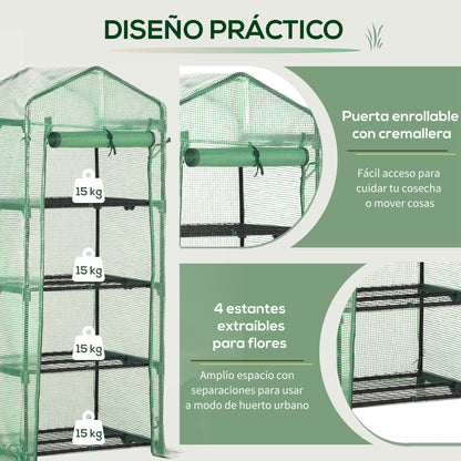 Outsunny Invernadero Jardín Con 4 Estantes Cubierta De Pe Cultivo Plantas Verde_5