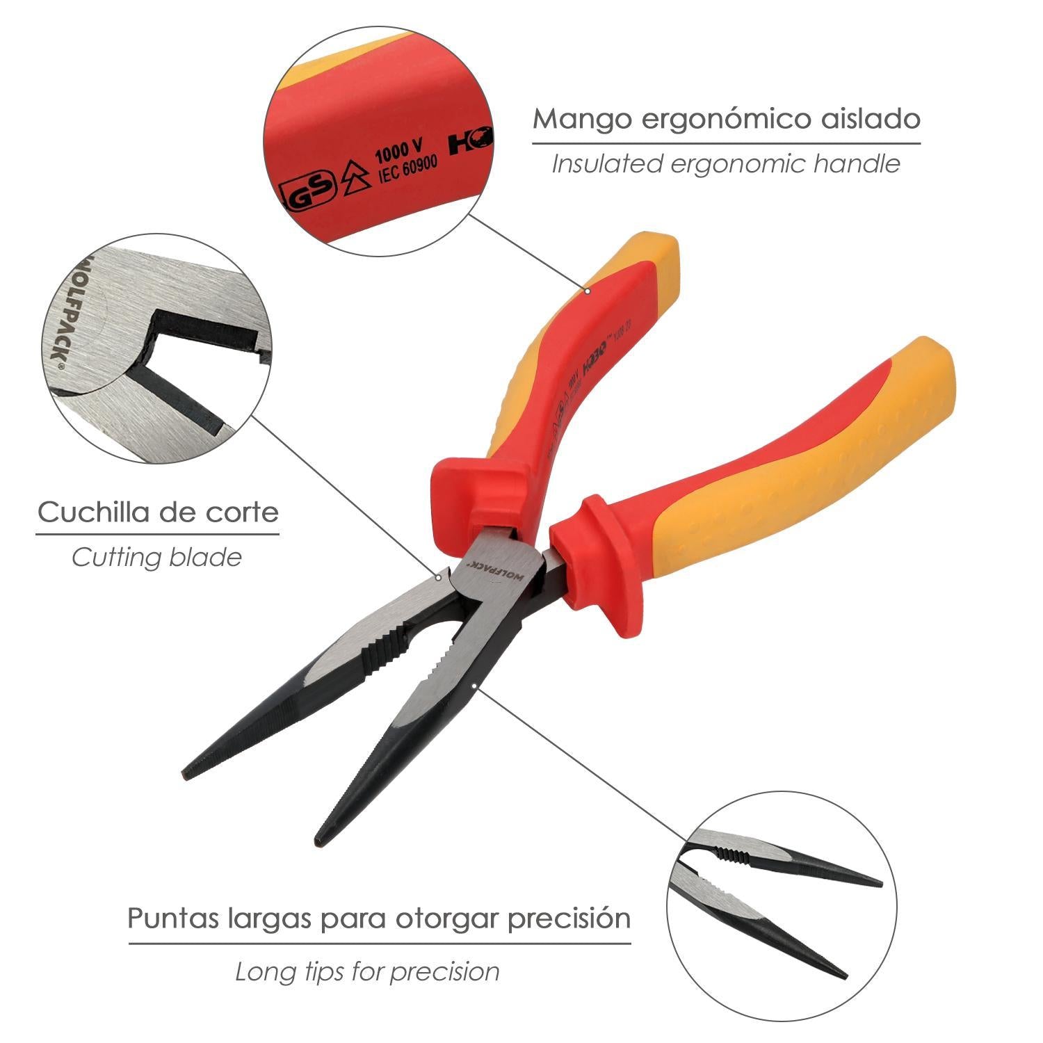 Alicates Boca Recta 200 Mm. Mangos Aislados Acero Cromo Vanadio Pelacables, Corta Cables, Pelador Cables_2