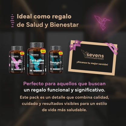 Pack Regalo San Valentín: Belleza: Incluye Biotina, Colágeno y Omega 3. Sevens Nutrition. Cabello, Piel Y Uñas_5