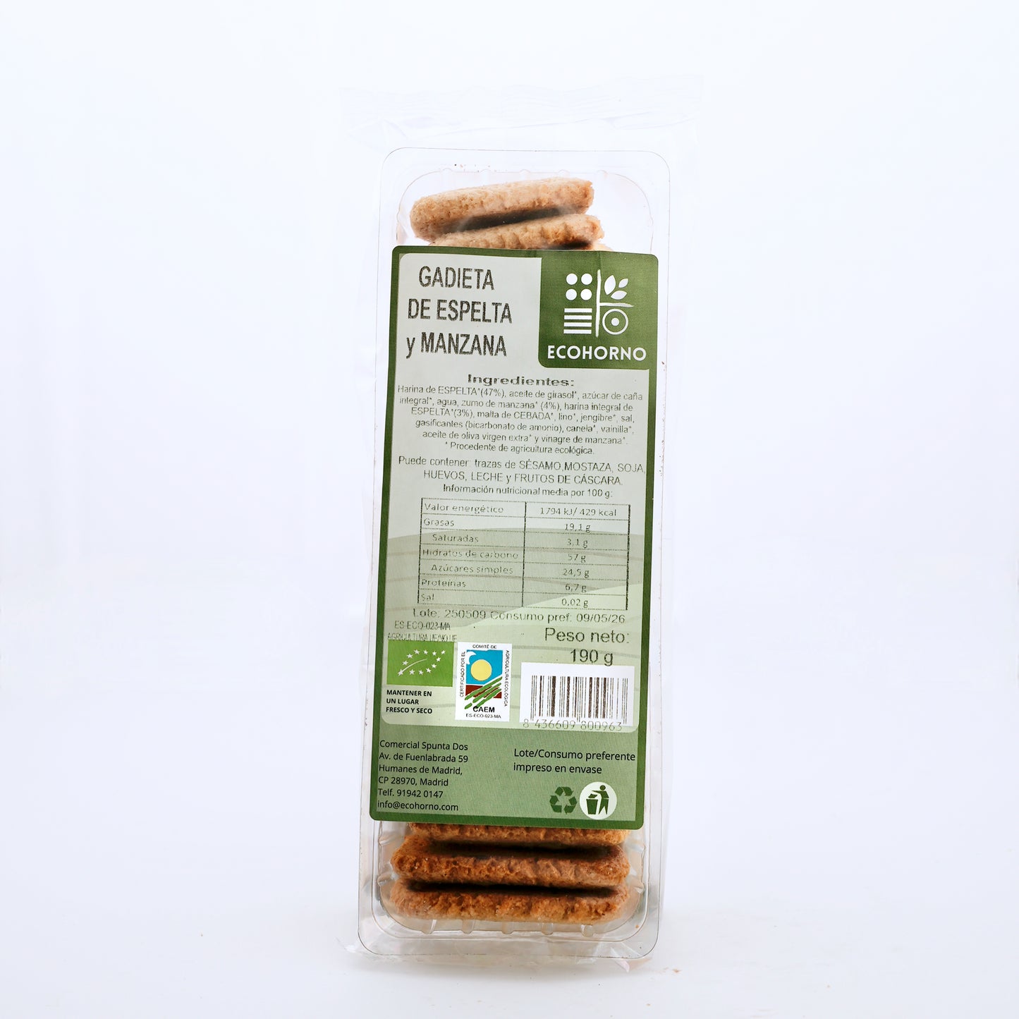 Gadieta ecológica de espelta y manzana