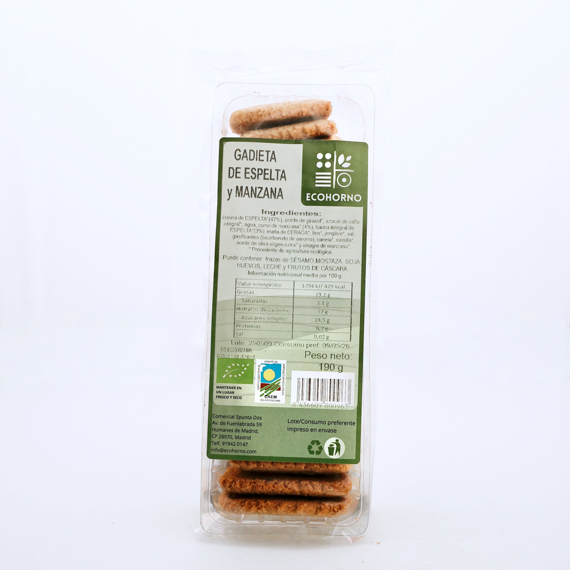 Gadieta ecológica de espelta y manzana