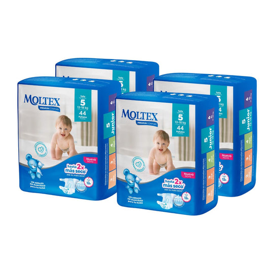 Pack 4 x Pañales Moltex Premium Comfort T5 (13-18 kg) 44 Uds