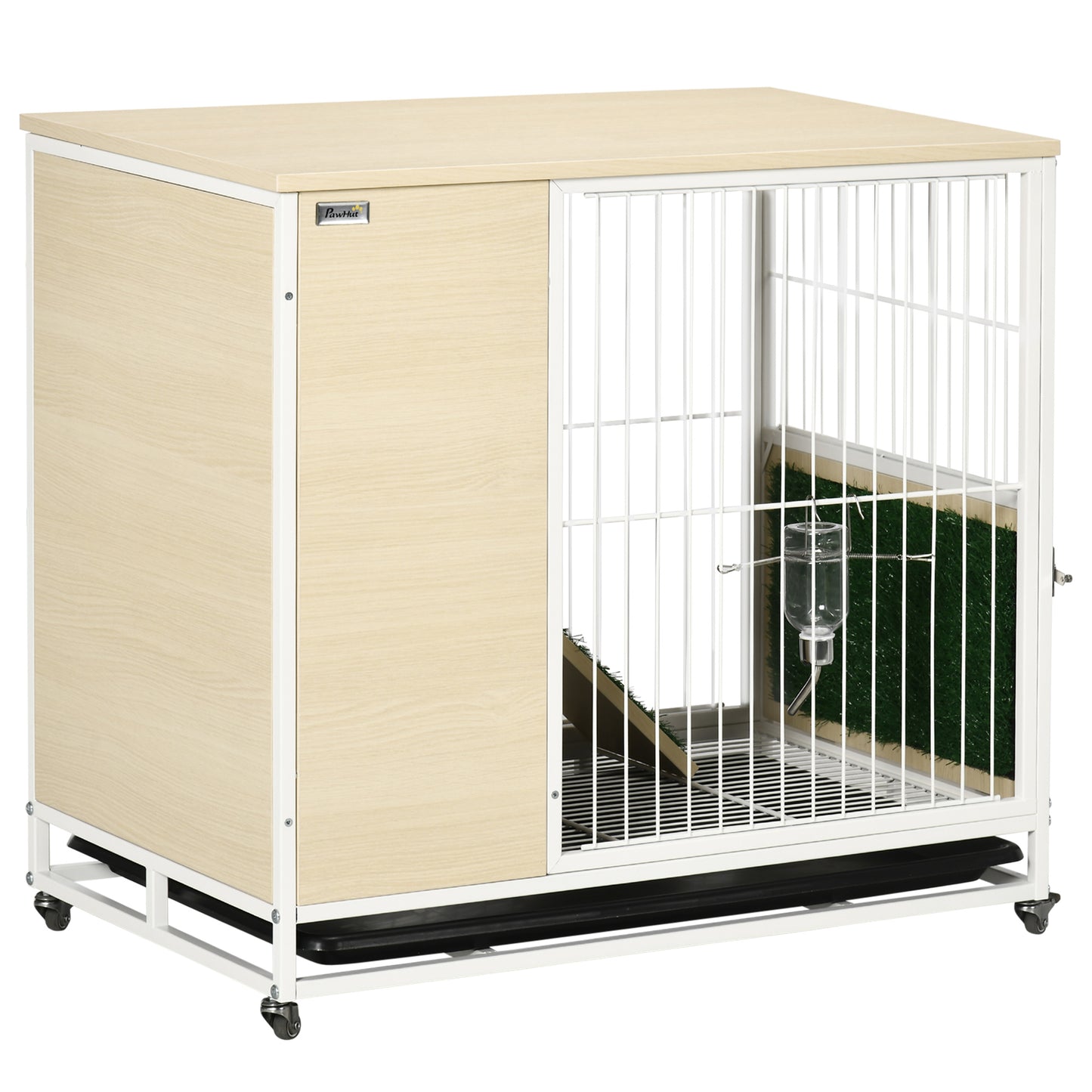 Pawhut Conejera De Madera Con Ruedas 78x52,5x76,5 Cm Techo Abrible Corral Acero_0