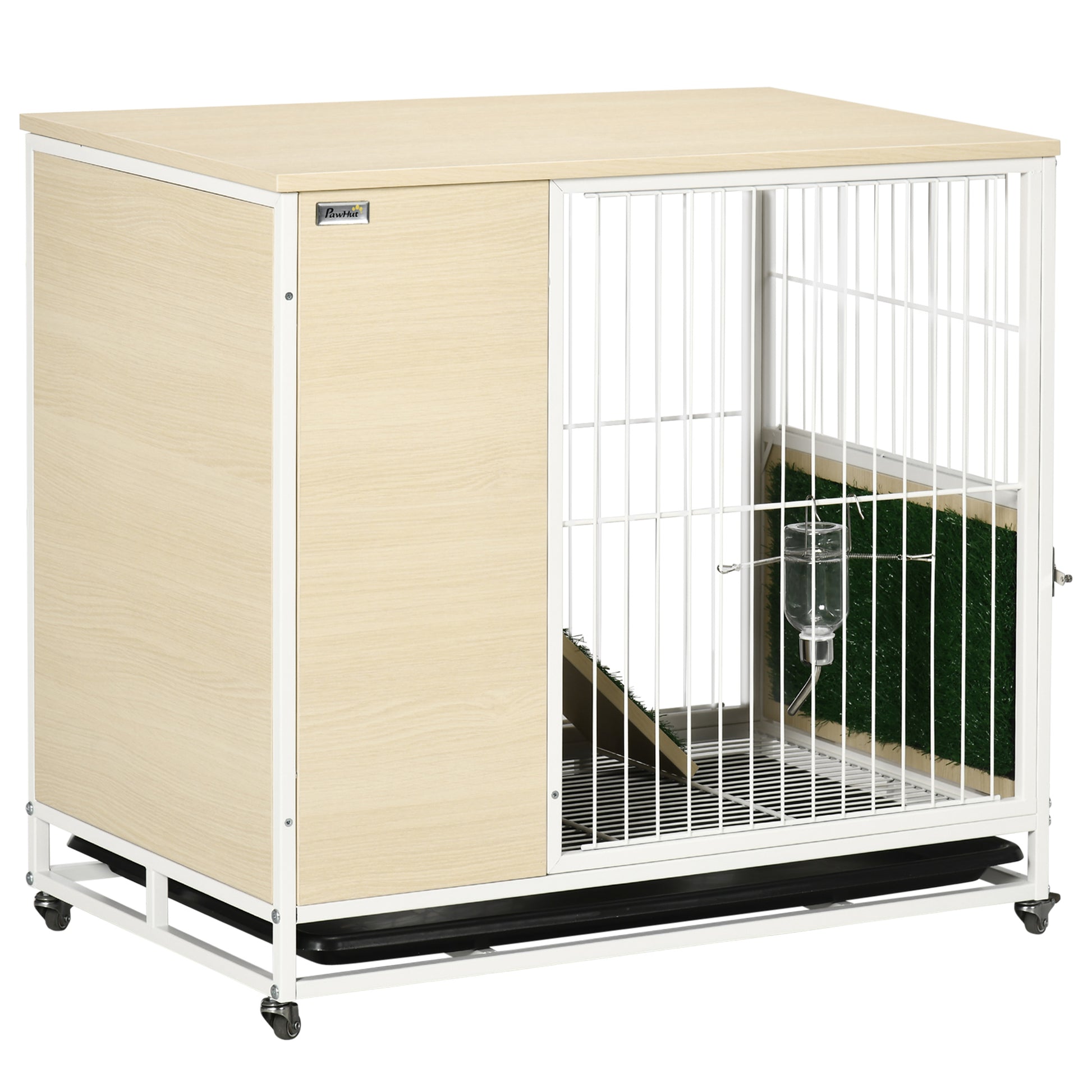 Pawhut Conejera De Madera Con Ruedas 78x52,5x76,5 Cm Techo Abrible Corral Acero_0