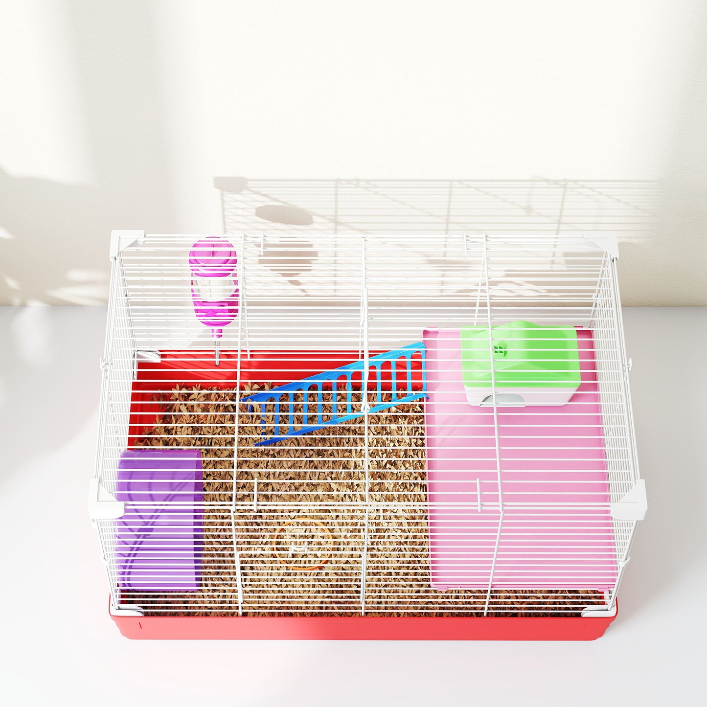 Pawhut Jaula Para Hámster 47x30x27 Cm 1 Piso Comedero Bebedero Rampa Blanco_3