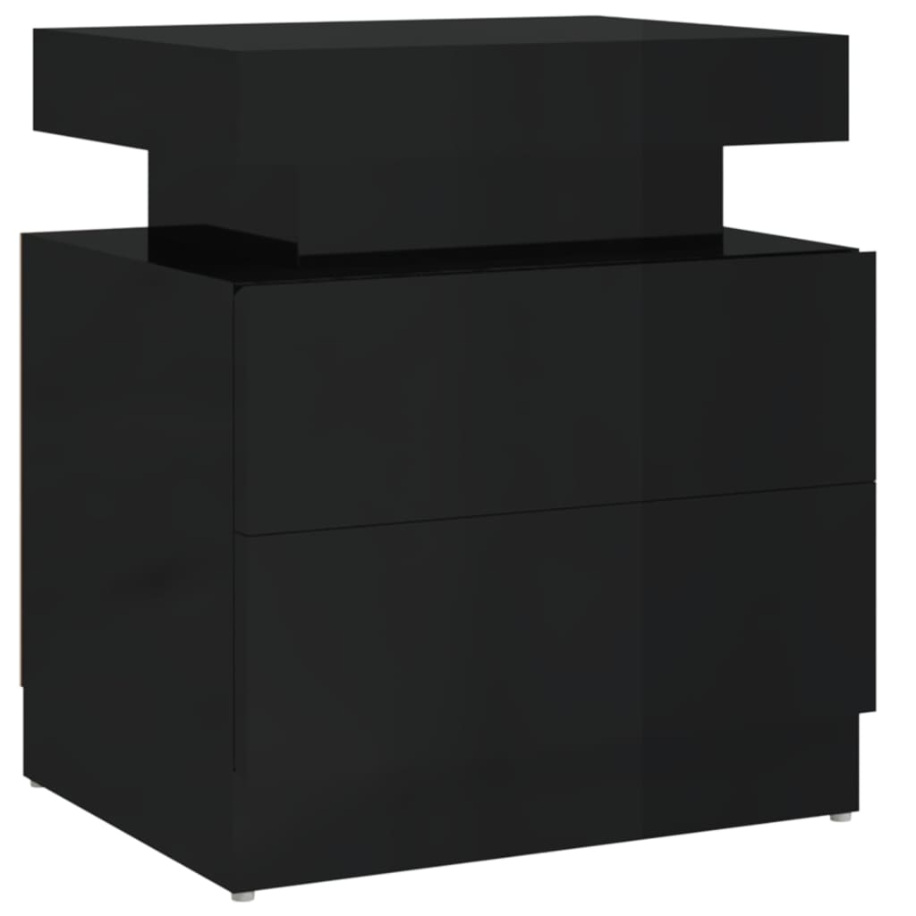 Mesita De Noche Madera De Ingeniería Negro Brillo 45x35x52 Cm_0