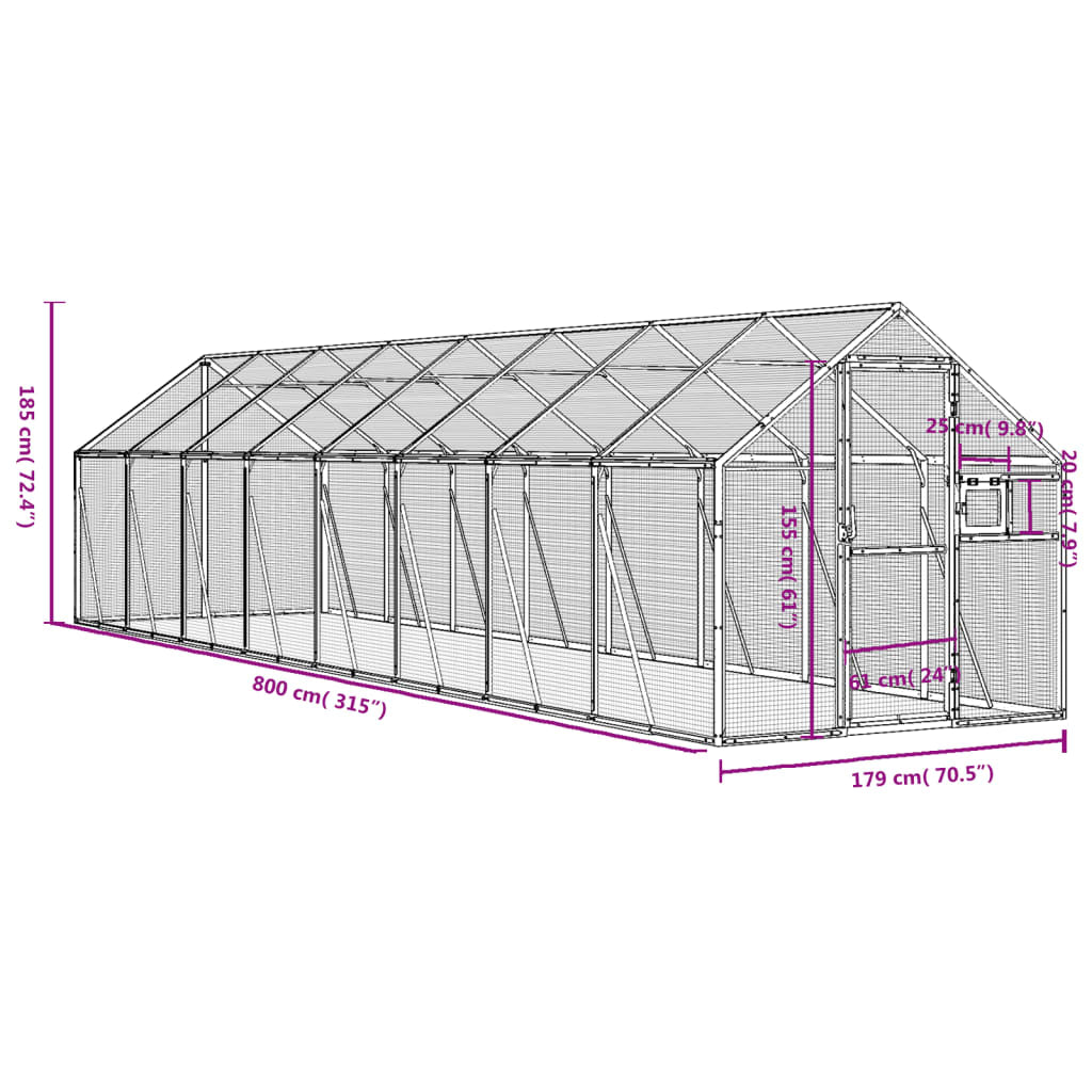 Vidaxl Pajarera De Aluminio Color Plateado 1,79x8x1,85 M_2