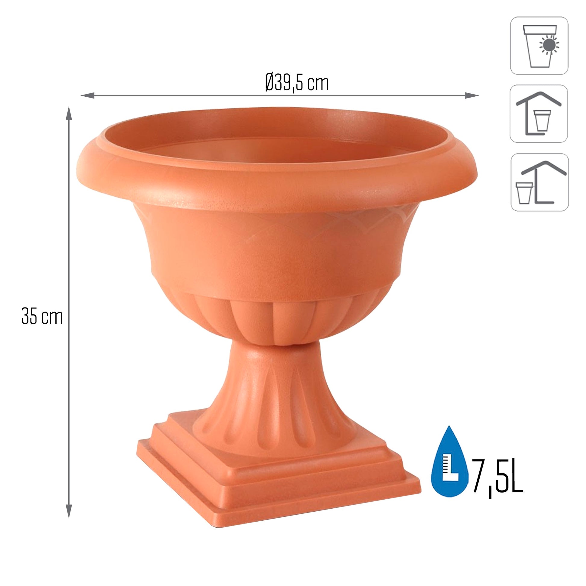 Maceta Ornamental Con Pie Atena 7,5l., Dimensiones (mm) 395x395x350, Color Terracota_2