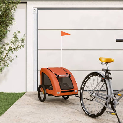 Vidaxl Remolque De Bicicleta Mascotas Hierro Tela Oxford Naranja_1