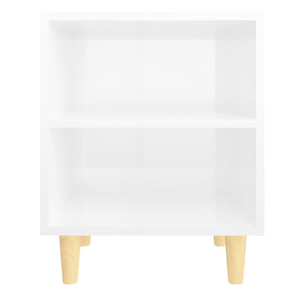 Mesitas De Noche Patas Madera 2 Uds Blanco Brillo 40x30x50 Cm_3