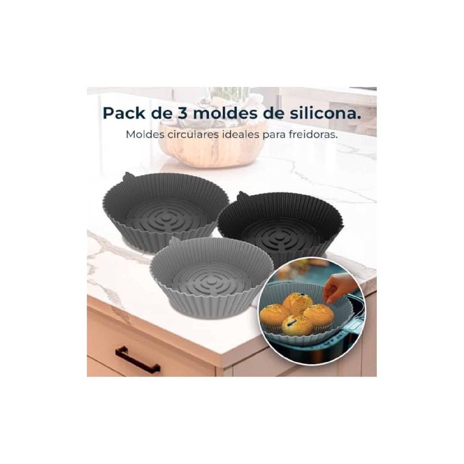 Cecotec Pack 3 Moldes Silicona Circulares Para Airfryer Cecofry Bucket Pack Accessories, 22x6cm, Libre De Bpa, 160 G Cada Una, R_3