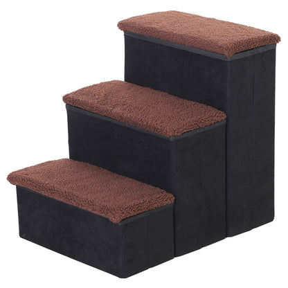 Escalera Para Mascotas 3 Peldaños Plegable Con Tapas Abatibles 40x54x48cm Negro_0