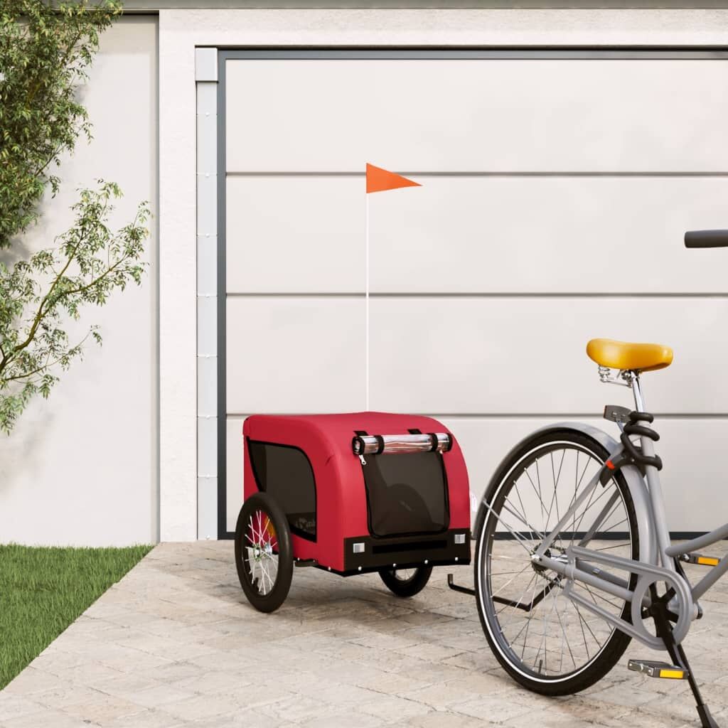 Vidaxl Remolque De Bicicleta Mascotas Hierro Tela Oxford Rojo Negro_1