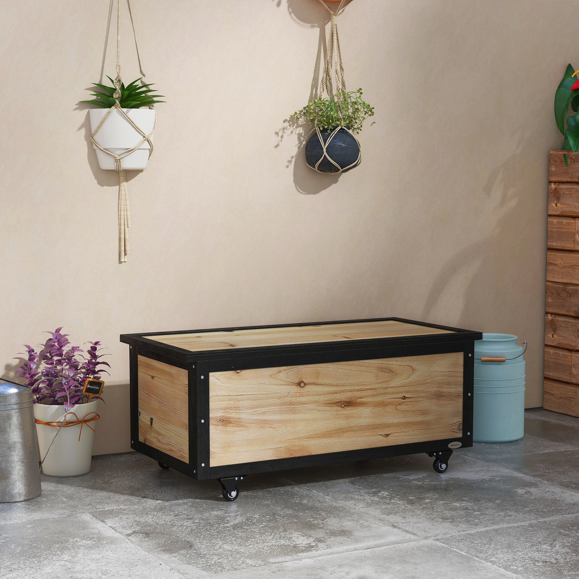 Outsunny Baúl De Exterior Con 4 Ruedas 100x50x43 Cm Natural Y Negro_1