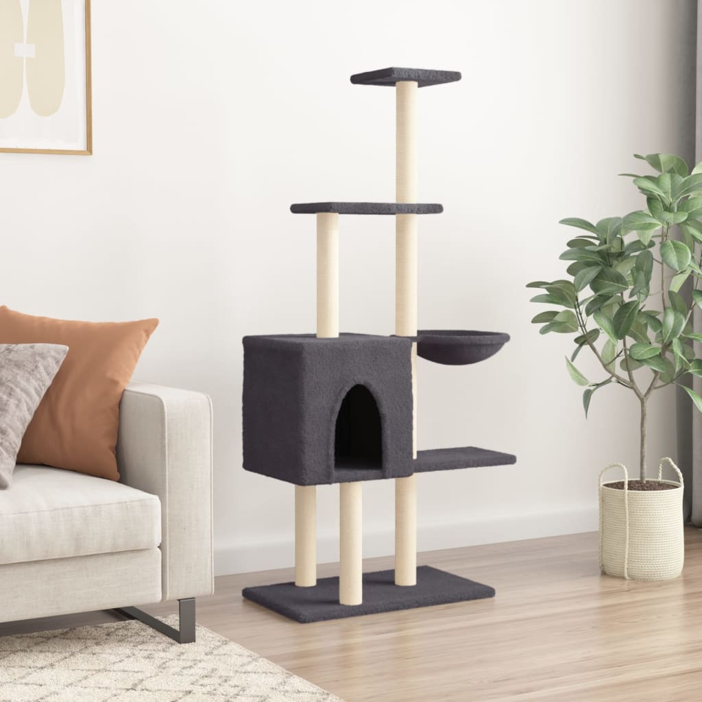Rascador Para Gatos Con Postes De Sisal Gris Oscuro 145 Cm_2