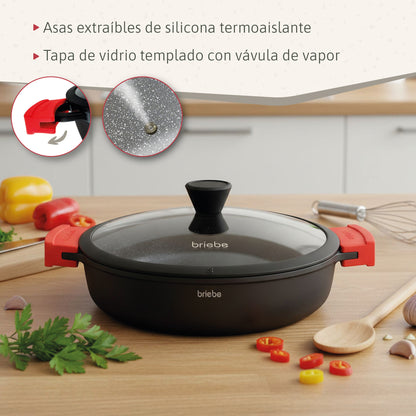 Briebe Cacerola Baja Cocina Inducción Antiadherente Titanio, Cazuela 30cm, Aluminio Fundido Sin Pfoa, Black Titanium_5