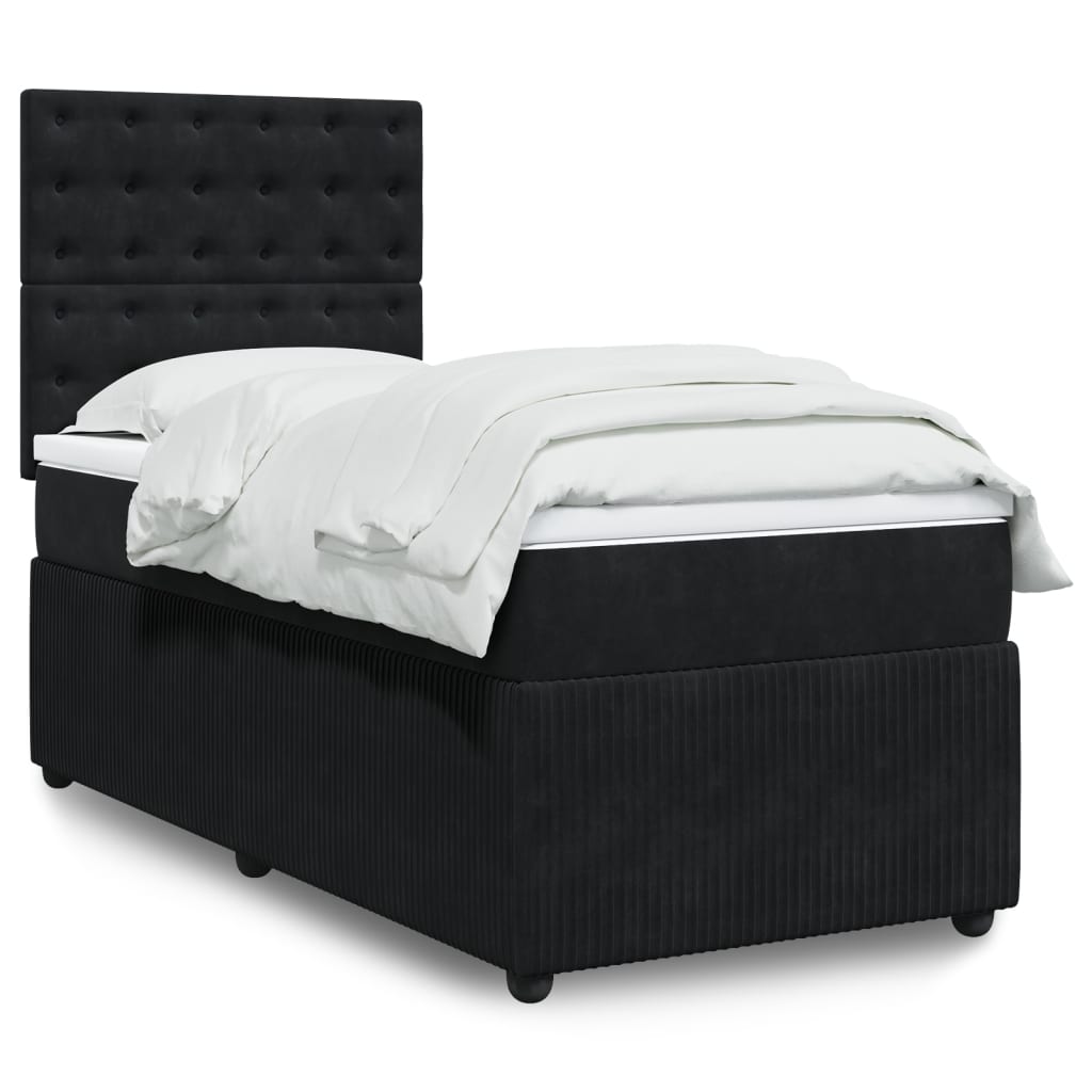 Cama Box Spring Con Colchón Terciopelo Negro 90x200 Cm / Vetonek_2