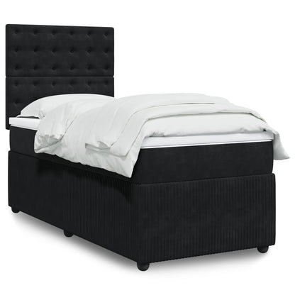 Cama Box Spring Con Colchón Terciopelo Negro 90x200 Cm / Vetonek_2