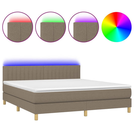 Cama Box Spring Con Colchón Led Tela Gris Taupe 180x200 Cm / Vetonek_0