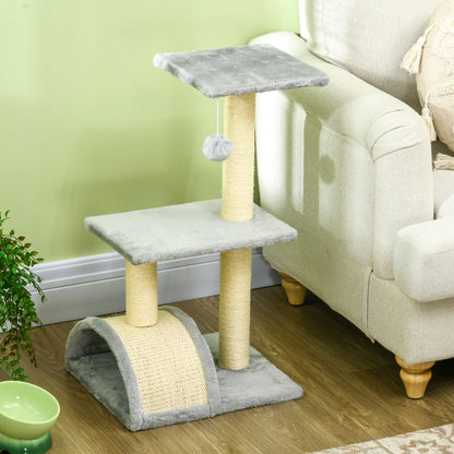 Pawhut Árbol Rascador Para Gatos Mediano De 3 Niveles 40x35x72 Cm Gris Claro_3