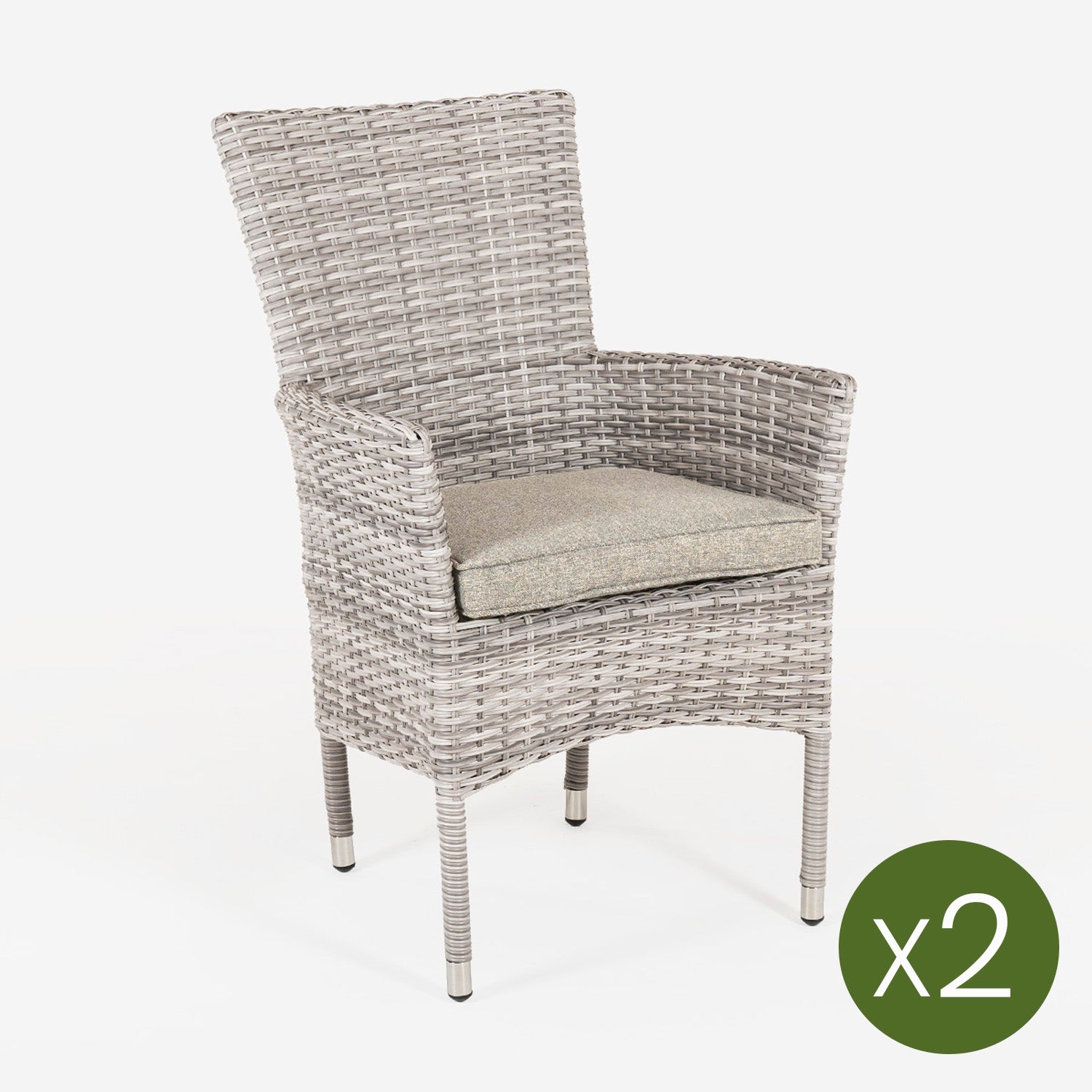 Pack 2 Sillones De Jardín, Gris Perla, Aluminio Y Ratán Sintético Plano, Color Gris Claro, Sillon:55x62x92_2