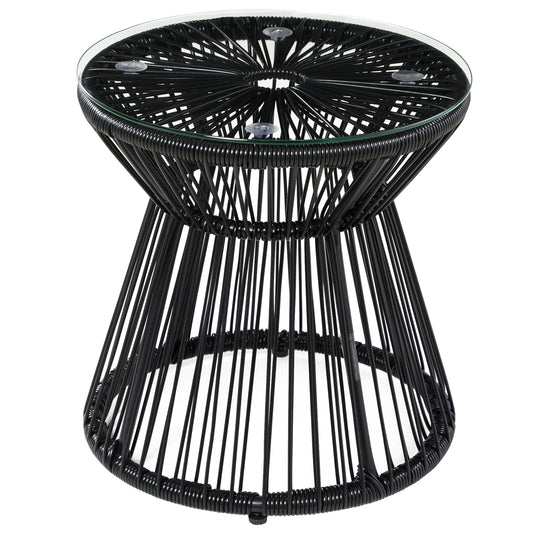 Outsunny Mesa De Jardín De Ratán Sintético Con Marco De Metal Ø40x42 Cm Negro_0