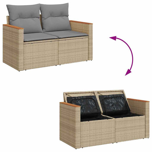 Set Sofás Jardín Y Cojines 7 Pzas Ratán Sintético Acacia Beige / Vetonek_0