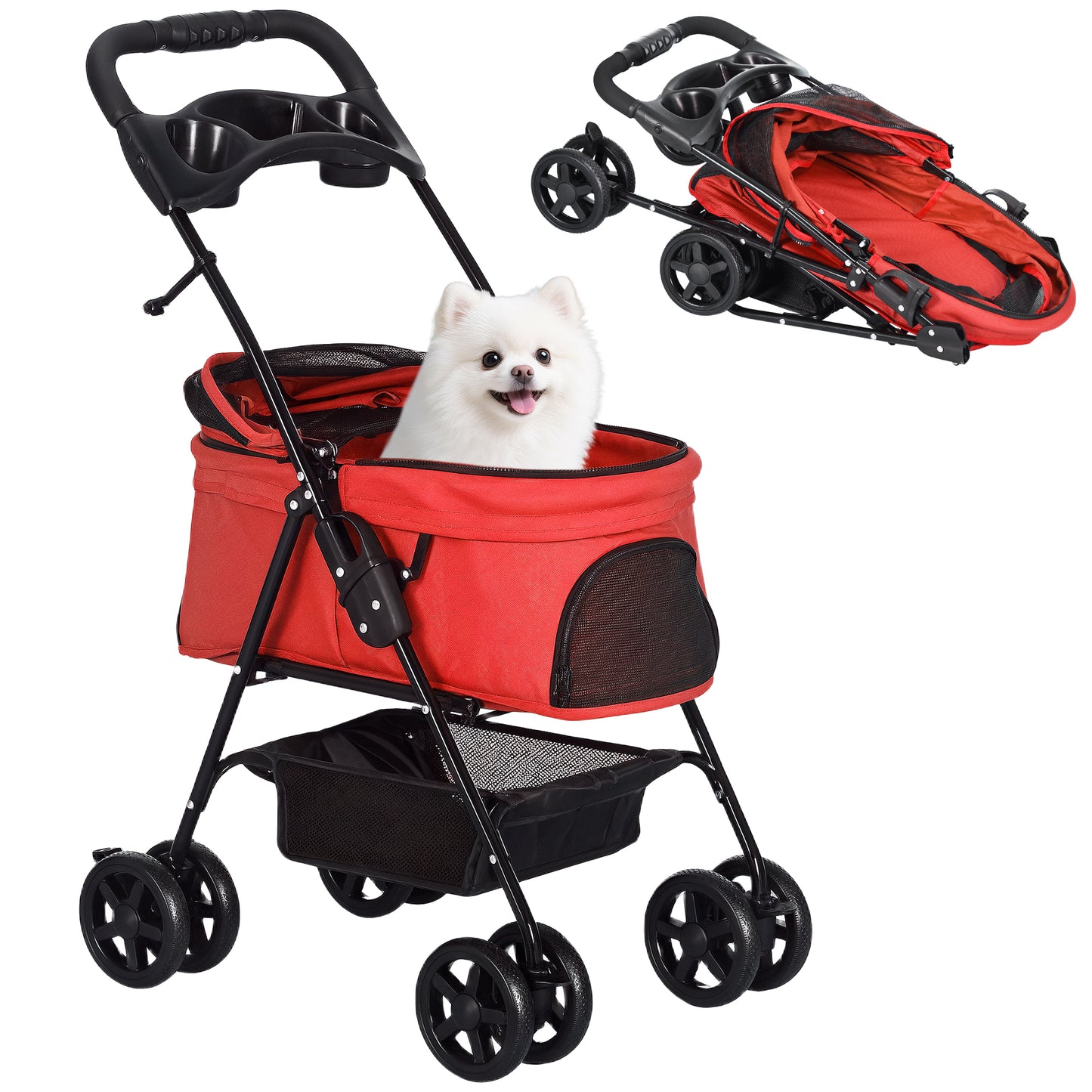 Pawhut Cochecito Para Perros Plegable Con Ruedas Universales 67x45x96 Cm Rojo_0