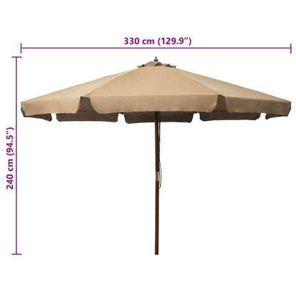 Vidaxl Sombrilla De Jardín Con Palo De Madera Gris Topo 330 Cm_2