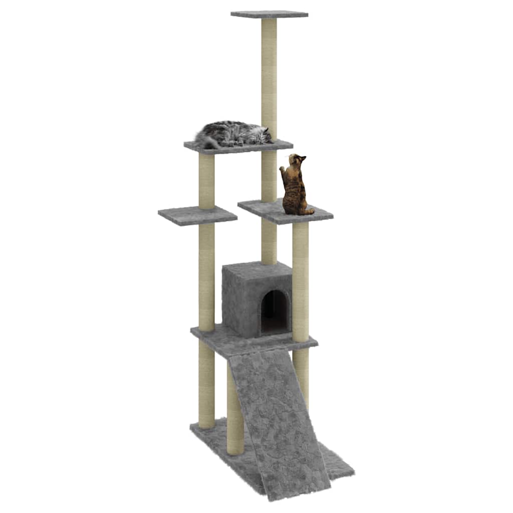 Rascador Para Gatos Con Postes De Sisal Gris Claro 155 Cm_2