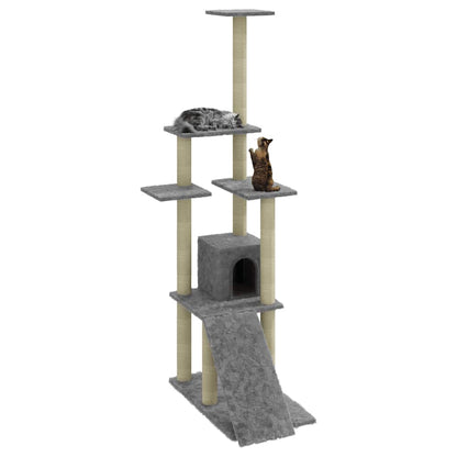 Rascador Para Gatos Con Postes De Sisal Gris Claro 155 Cm_2