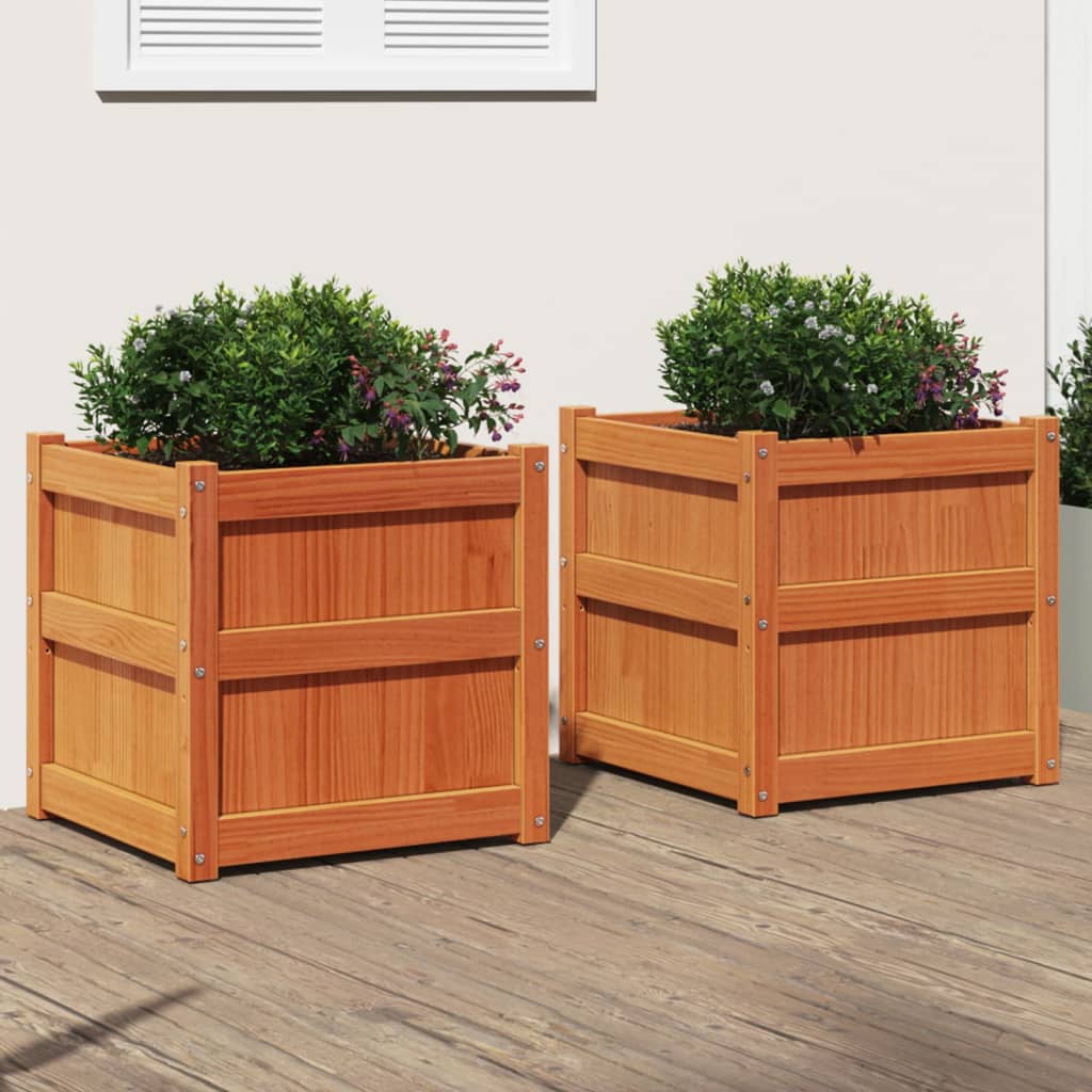 Jardineras De Exterior 2 Uds Madera Maciza De Pino Marrón Cera_1