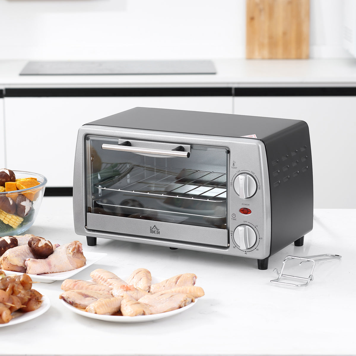 Horno Eléctrico Sobremesa 10 Litros 750w Homcom 36,5x26x22 Cm Plata_1