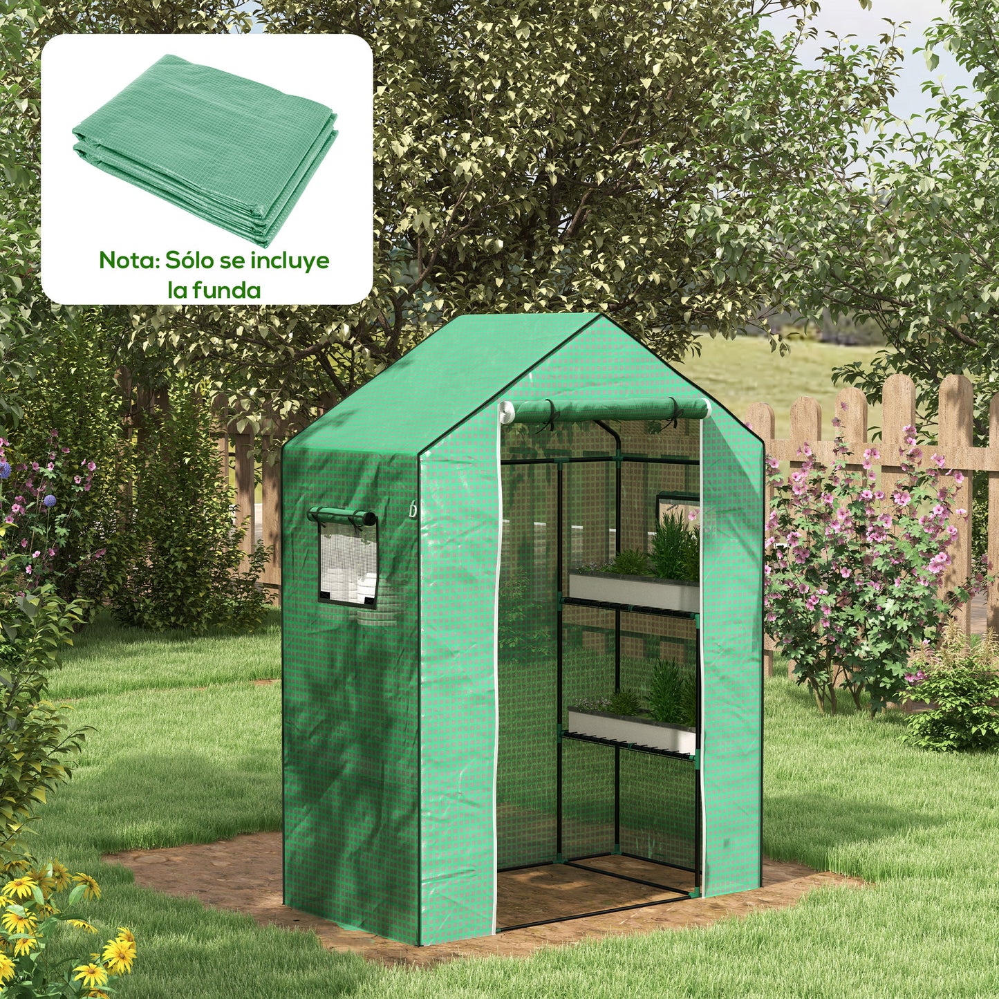 Outsunny Cubierta De Invernadero 140x73x190 Cm Con Ventana Anti-uv Verde_1