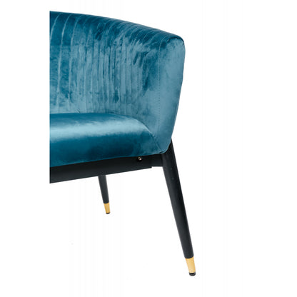 Sofá 2 Plazas Terciopelo Pavo Real Azul Tapizado Con Pies Glamour Negro Diseño De Moda 131x67x79cm- Sofá Recto_2